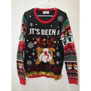 Black and Red Ugly Christmas Sweater “It’s been a ruff year” Women XL